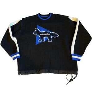 Men’s And Wander x Maison Kitsuné Crew Knit Sweater Black Fox Wool Blend Size 3